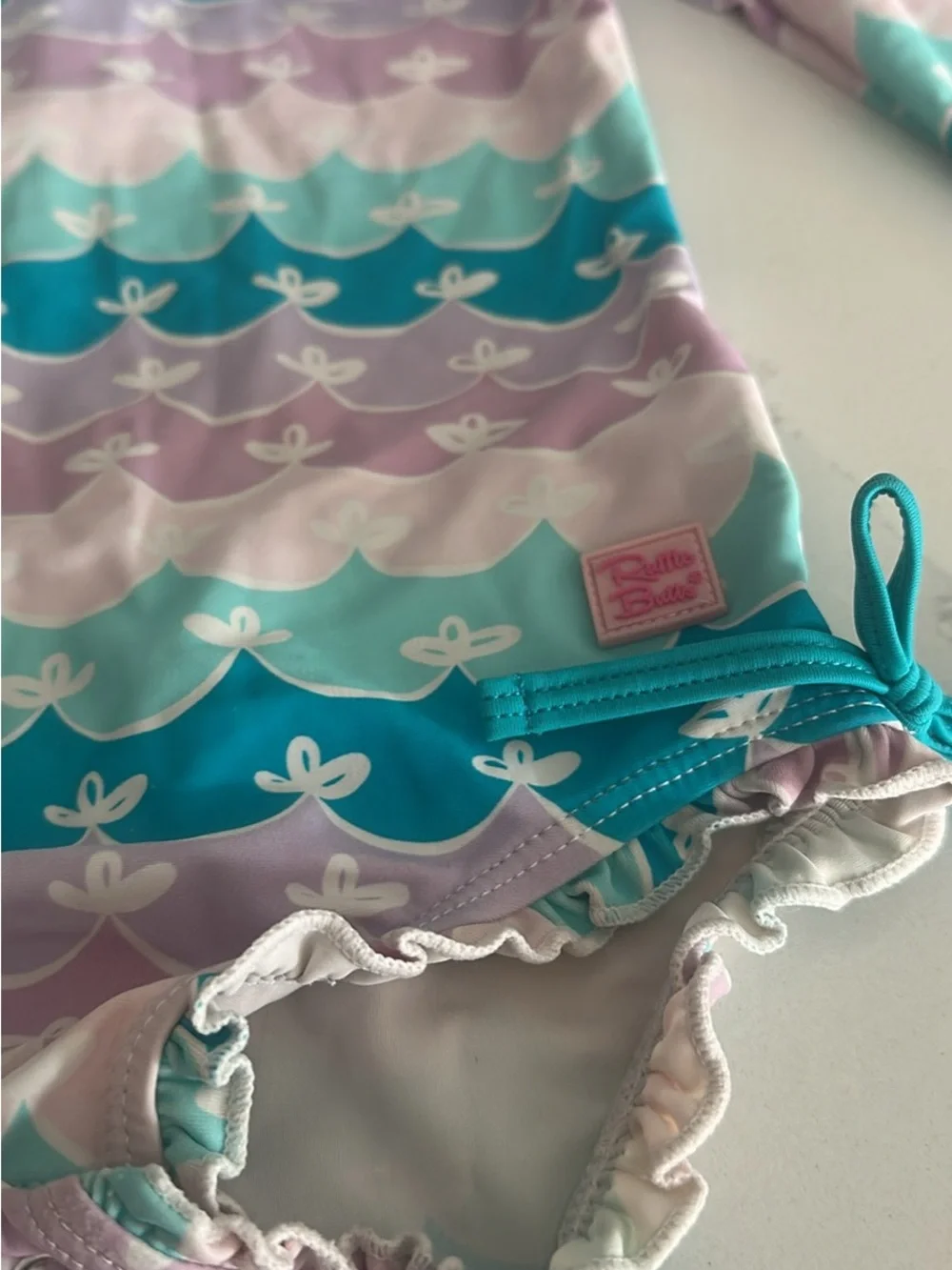 Ruffle Butts Long Sleeve One Piece Rash Guard Swim Suit Mermaid print 3T